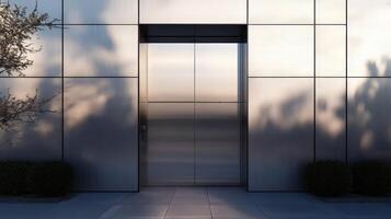 A modern building with a large glass door photo