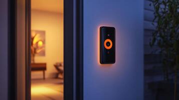 A smart doorbell with an orange ring on it photo