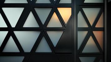 A black and white image of a window with triangles photo