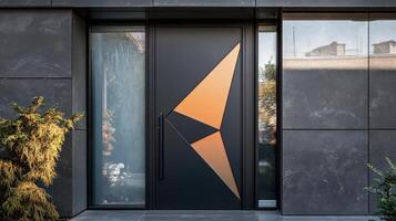 Modern front door design with geometric pattern photo