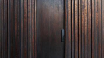 A wooden door with a black handle photo
