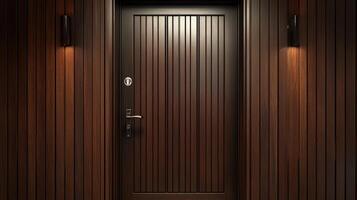 A wooden door with a light on it photo
