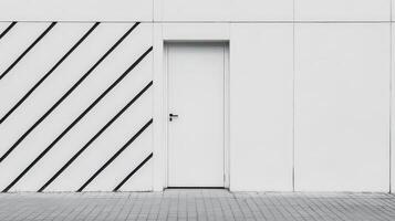 A black and white photo of a door with a white door
