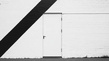 A black and white photo of a door with a black and white stripe