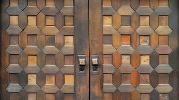 A wooden door with a decorative pattern photo