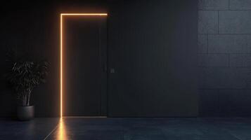A black door with a glowing neon light photo