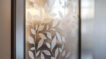 A glass door with a leaf pattern on it photo