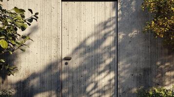A door is open to a concrete wall photo