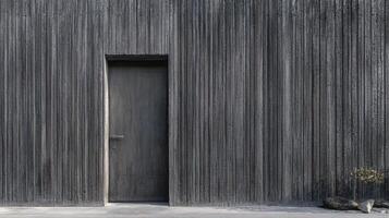 A wooden door is open in front of a concrete wall photo