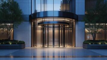 A modern building with a glass entrance photo