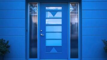 A blue door with a glass window photo