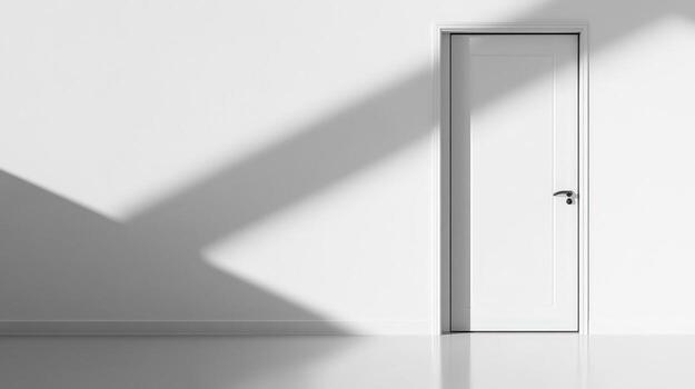 A white room with a door and a shadow photo