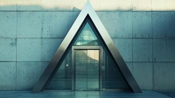 A door with a triangle shaped window in front of it photo
