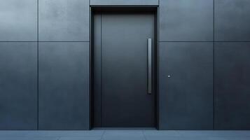 Modern black door with metal frame and glass photo