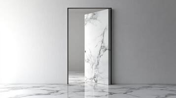 An open door in a white room with marble floor photo