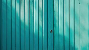 A green wooden door with a black handle photo