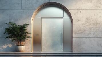 A modern door with a plant in front of it photo
