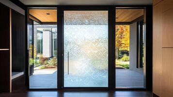 A glass door with a patterned design on it photo