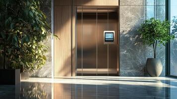 An elevator with a plant in the middle photo