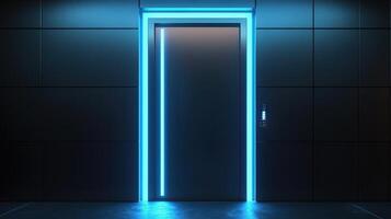 An open door with neon lights photo