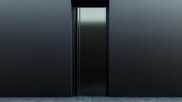 An empty room with a black wall and a door photo