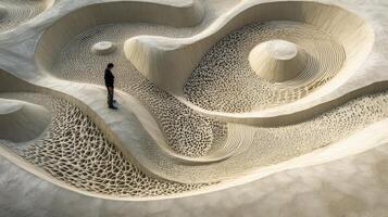 A man standing in front of a sand sculpture photo
