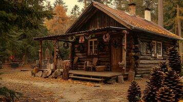 A small log cabin in the woods photo