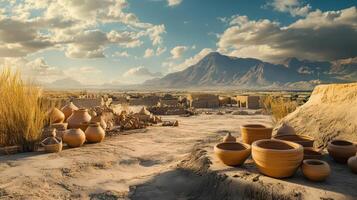 Ancient pottery vases in the desert photo