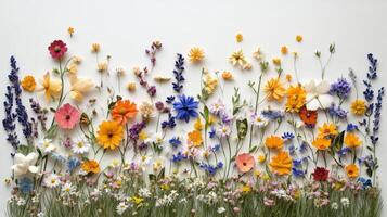 A large group of flowers arranged in a field photo
