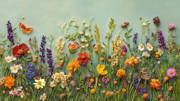 A field of flowers with butterflies and other insects photo