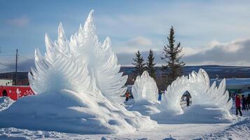 An ice sculpture of a bird with wings photo