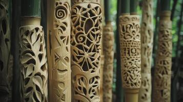 Bamboo carvings in the forest photo