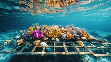 A coral reef with corals and shells photo