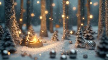 A christmas scene with a fire in the snow photo