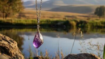 Amethyst necklace by the lake photo