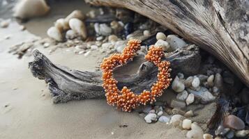A necklace made of orange beads on the beach photo