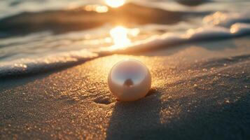 A pearl on the beach at sunset photo