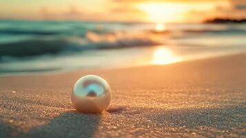 A pearl on the beach at sunset photo