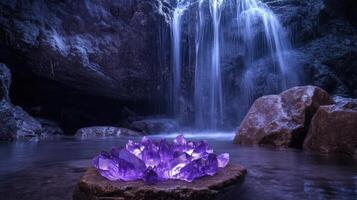Amethyst crystals in a waterfall photo