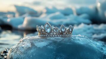 A crown sits on top of an ice ball photo