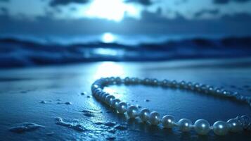 Pearl necklace on the beach at night photo