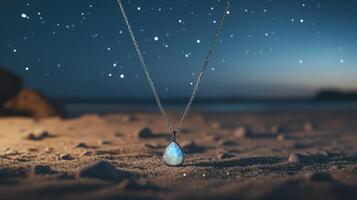 A necklace with a moonstone on the beach photo