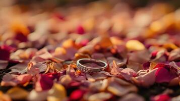 Wedding ring on petals photo