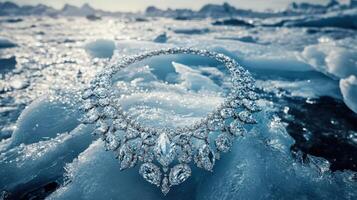 A necklace with diamonds on top of ice photo