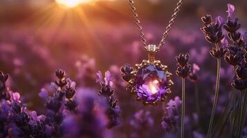 Amethyst pendant in lavender field photo