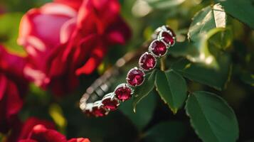 A red bracelet with a red stone on it photo