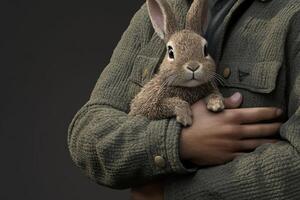 Person Gently Holding a Small Brown Rabbit photo