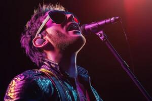 Male Singer Performing on Stage Wearing Sunglasses photo