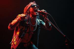 A Male Rock Singer Performs On Stage photo