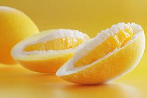 A yellow fruit with a white center photo